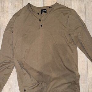 Cuts Long Sleeve Henley Curve Hem Mens' Large